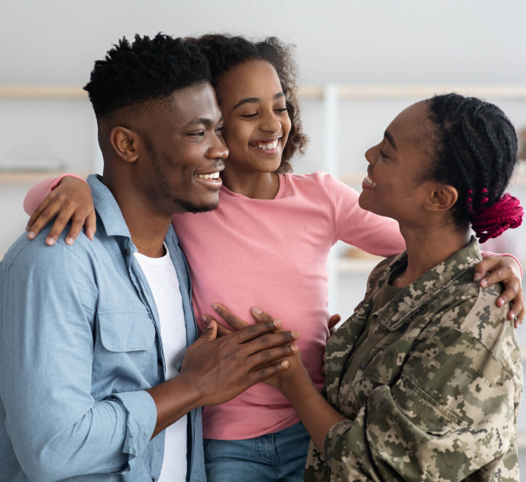 happy african american family greeting mother