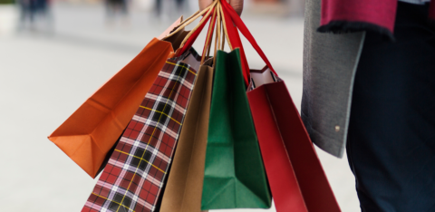 hand holding holiday shopping bags